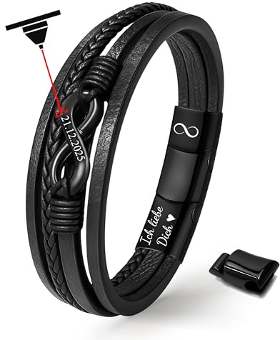 UNIQAL | Personaliesiertes Lederarmband mit Gravur SHAPE Herren Damen | Leather Bracelet mens | Magnetverschluss | handgemacht in Germany (Infinity Nice, 19.00, Zentimeter)