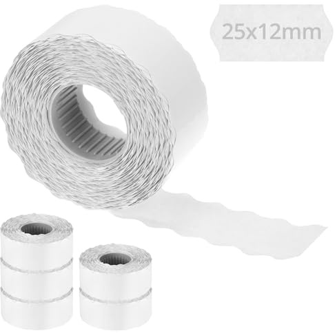 QWORK® 9000 Étiquettes autocollantes Blanches 26 x 12 mm pour Étiquettes de Prix, Adhésif Permanent (6 Rouleaux)