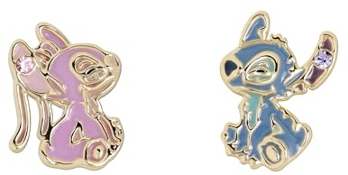 Disney Stitch & Angel - Orecchini a perno Mismatch con Cristallo Viola e Smalto Rosa - Celeste