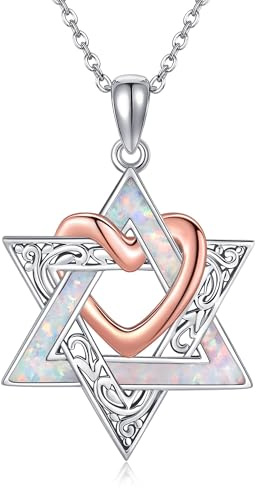 ONEFINITY Davidstern Kette Sterling Silber Opal Davidstern Anhänger Halskette Jüdischer Schmuck Geschenke für Damen Frauen Mütter