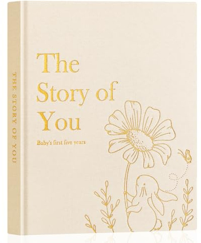 Lanpn Álbum Fotos Bebé Primer 5 Año para Niño Niña, The Story of Your Baby Memory Book, Libro Recuerdos Bebe, Baby's Journal Diario Recién Nacido Regalo (Beige, 154 Páginas, Inglés)