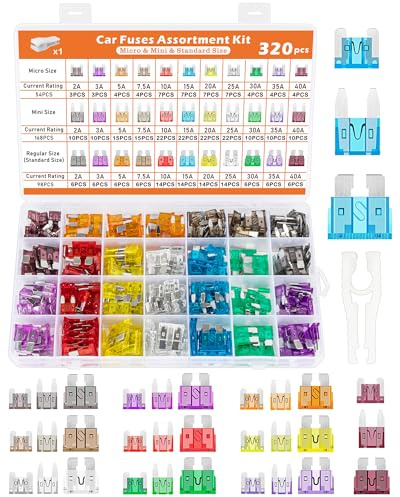 Acual 320Pcs Car Fuses Assortment Kit, 168 Mini Blade Fuses Automotive + 98 Standard Auto Fuse + 54 Micro Autofuse with Fuse Puller for Car, Truck, Motorcycle, RV, Boat (2A-40A)