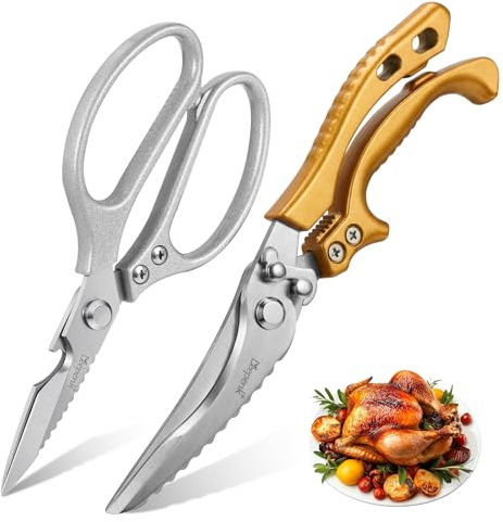 LEEPENK Kitchen Scissors All Purpose 2 Packs,Stainless Steel Kitchen Shear Dishwasher Safe,Heavy Duty Poultry Shears with Non-Slip Handle & Safety Lock,Cooking Scissor for Food