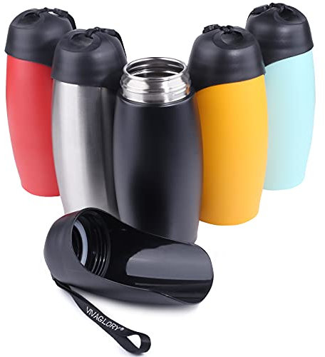 VIVAGLORY Hunde Wasserflasche, Haustier Trinkflasche, 750ml Tragbar & Undichtdicht Edelstahl trinkflasche Hund unterwegs mit Großer Trog für Gehen & Wandern, Klassisch Schwarz