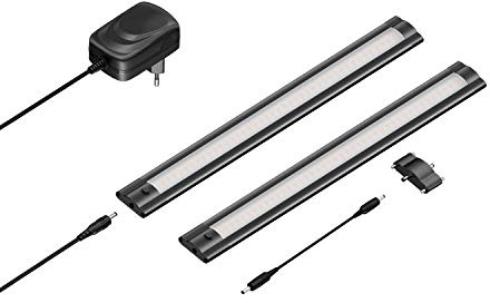 ledscom.de LED-underskåpslampa SIRIS svart matt, platt, vardera 30cm, vardera 368lm, varmvitt, uppsättning av 2