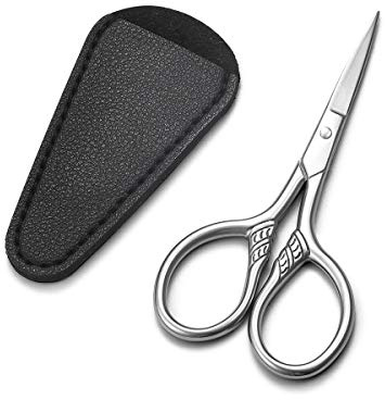 HITOPTY Small Precision Scissors, 3.5inch Stainless Steel Multi-Purpose Vintage Beauty Grooming Kit for Facial Hair, Eyebrow, Eyelash, Beard, Moustache with PU Sheath