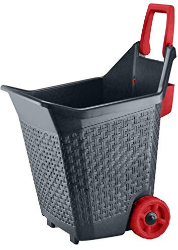 REPLOOD Carrito Kart con ruedas rojas porta leña jardín plantas flores capacidad 76 l