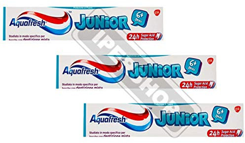 Dc Casa SET 3X Dentifricio AQUAFRESH JUNIOR, Pasta, Non aromatizzato, per Bambini, Kid