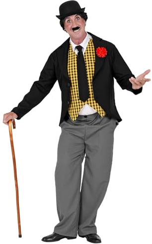 W WIDMANN MILANO Party Fashion - Costume de Charlie pour homme | Frac avec broche fleurie, col avec gilet, pantalon et cravate, déguisement d'acteur pour le carnaval, soirées à thème