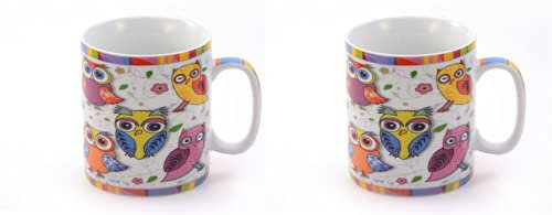 Teemando® Lot de 2 grands gobelets en porcelaine Motif chouette 0,75 l