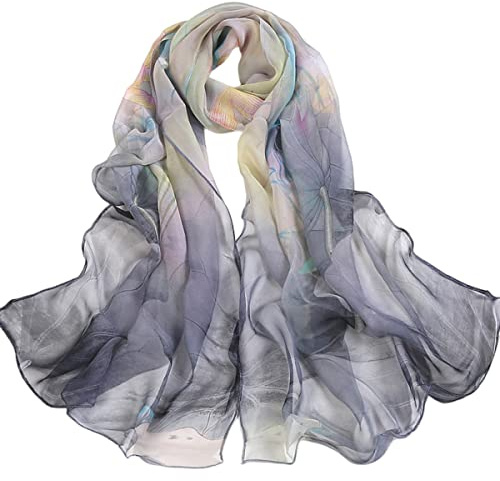 FAIRYGATE Chiffon Scarf Lightweight Sheer Scarf for Women and Girl Ladies Women's Fashion Elegent Print Floral Long Soft Scarves Neck Skin-Friendly Shawl Wrap 38009