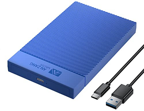 Enclosure per disco rigido da 2,5 pollici - alloggiamento per disco rigido USB 3.0 senza attrezzi, supporta UASP e Trim, per SSD SATA da 2,5 e HDD da 9,5 mm di altezza 7 mm, con cavo USB-C a A, blu