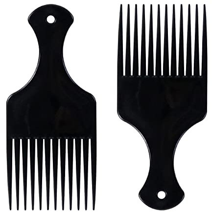 Sularpek 2 Pièces Peigne Afro, Peigne à Cheveux Africain Pick, Peigne de Coupe de Cheveux à Dents Larges et Plates, Plastique Peigne Afro, pour Boucles Coiffure Comb Outil de Coiffure