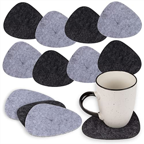 Uppsättning av 12 Filtunderlägg, Glasunderlägg Ovala Njurformade Ljusgrå Mörkgrå 2 Färger Sorterade, ca 12 x 8 cm, Underlägg, Underlägg Tallrik, Bordsunderlägg för Glas, Koppar, Bord, Bar