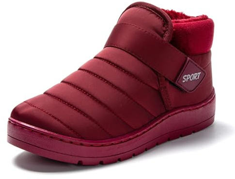 JOMIX Zapatillas Casa Mujer Invierno Calientes, Pantuflas Cerradas de Felpa, Botas con Cierre, Interior Exterior, Rojo, 38 EU