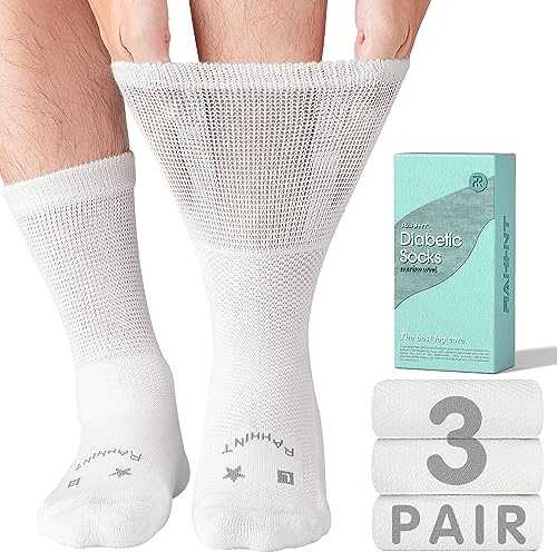 Rahhint Lana Merino Calcetines Diabéticos 3 Pares, Calcetines Bambu Sin Costuras Sin Goma para Hombre & Mujer
