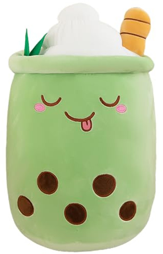 AMOZO Bubble Tea plyschkuddar, söta Boba Plushies mjuka leksaker gigantisk Boba gosedjur kudde för Boba-älskare (grön, 50 cm)