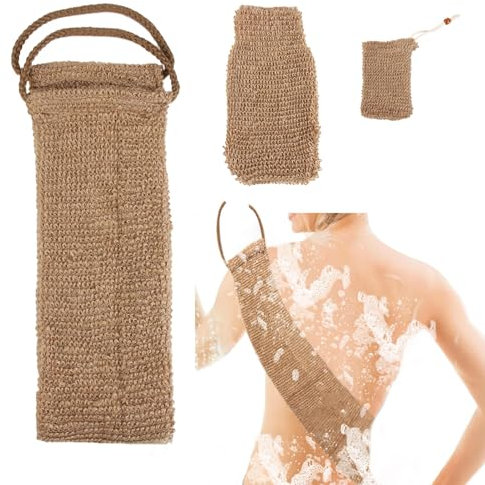 3 Pezzi Fascia Esfoliante, JINSIHU Guanto esfoliante Corpo Guanto di Crine Fascia Esfoliante Schiena Sacchetto di Sapone Materiale di Iuta Naturale Esfoliare Pelle Morta per Bagno Doccia Uomini Donne