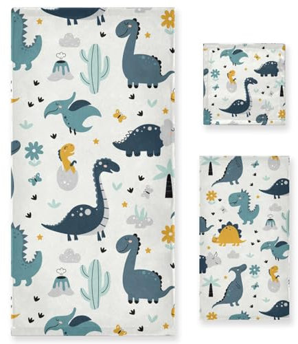 Mnsruu Dinosaurier-Badetücher, 3er-Set, Dinosaurier-Dino-Vulkane, Duschtücher, Sets 1 Badetuch, 1 Handtuch, 1 Waschlappen für Badezimmer, Strand, Fitnessstudio