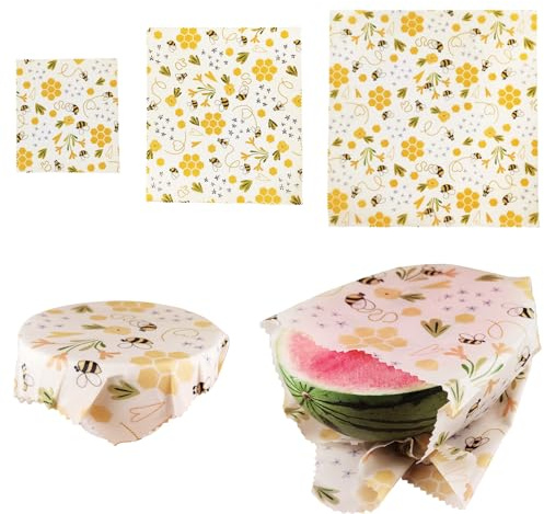 3 Pack Riutilizzabile Cera d'api Food Wraps Organic Cera d'api Wraps Eco Friendly Wax Wrap Sandwich Coperchi di Stoccaggio di Alimenti Wraps Wash Wax Wraps Sostenibile Biodegradabile Zero Plastica