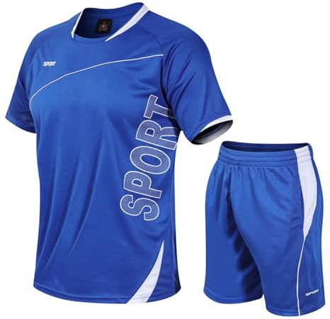 Adixun Pojkar fotbollskit barn sport fotboll jersey set barn fotbollsträning shorts och t-shirt set gym tennis skola pe kit, Marinblått Xsp, 9-10 Years