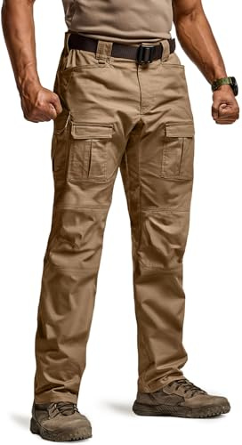 CQR Men's Flex Ripstop Tactical Pants, Water Resistant Stretch Cargo Pants, Lightweight EDC Hiking Work Pants, Breacher Cougar, 36W/32L