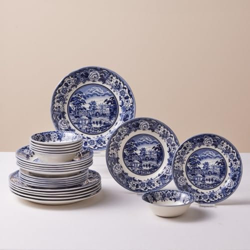 Karaca Old Town 24-teiliges Tafelservice für 6 Personen, Edles Porzellan mit Tellern, Schalen und Servierplatten, Perfekt für Besondere Anlässe