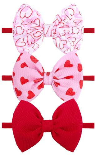 TELAIN 3 Pezzi Set Cerchietti Bambina, Con Fascia Di Nylon Morbido, Motivo Cuore Per San Valentino, Regali E Uso Quotidiano Non Sbiadisce
