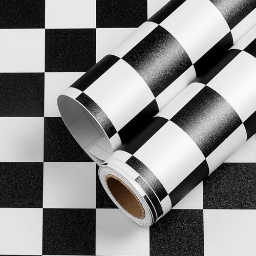 YENHOME Damier Papier Peint Adhesif Noir et Blanc 40x300cm Papier Peint Autocollant Damier Mural Imperméable Stickers Adhésif pour Meuble Salon Film Adhesif pour Meuble Décoratif Armoires Bureau
