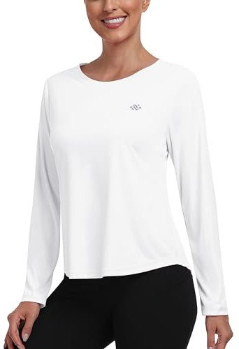 MoFiz UV Shirt Damen Langarm Rash Guard UPF 50+ Sonnenschutz Bademode Atmungsaktiv Leicht Schwimmshirt Weiß M