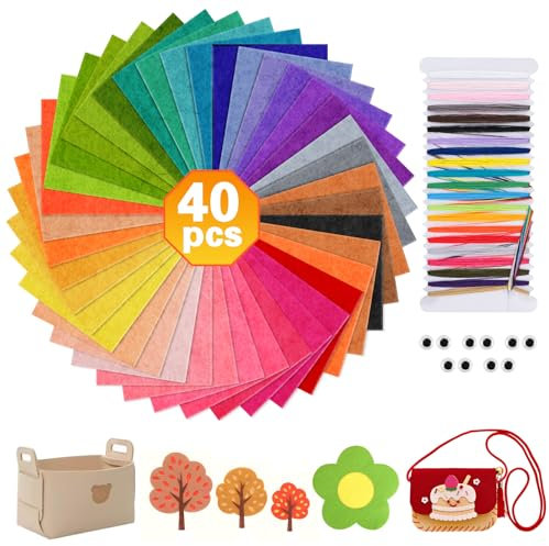 HGRGHH Set mit 40 bunten Filzblättern, Filzstoff in 40 verschiedenen Farben, 20 x 30 cm weiches Polyester-Filzblatt zum Basteln, kreatives Nähen, Basteln und Dekorieren