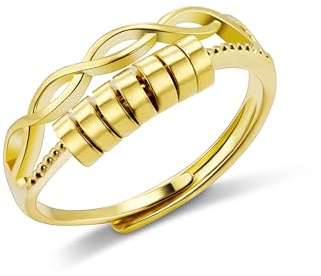 Gold Anxiety Rings for Women, Gold Twisted Spinner Bead Stress Relief Rings