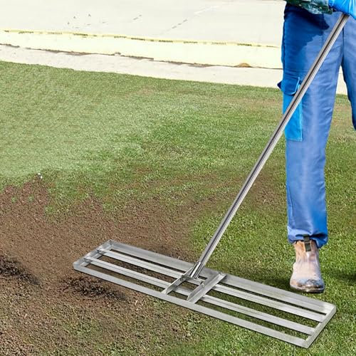 Edelstahl Rechen Rakel [118*25cm] Lawn Leveling Rake mit extra langem Stiel [2 Meter], Rakel für Rasen, Rasenrechen Rasen Nivellierrechen Rasensand Flächenebner Rasenschieber für Hof Garten,Golfplatz