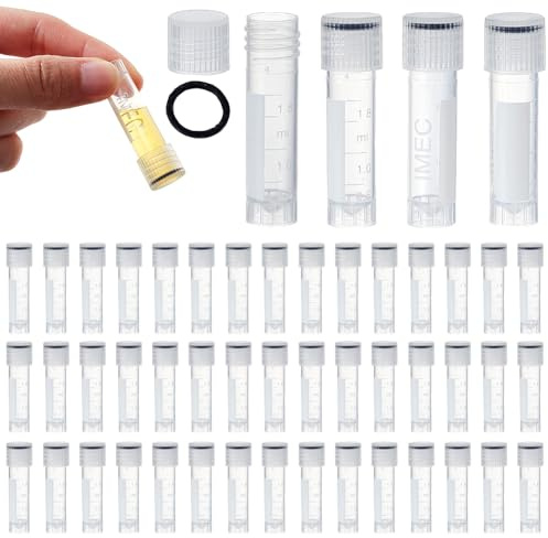 AHANDMAKER 50 st 1,8 ml klart graderat rör med skruvlock, provbehållare tub fristående plast kryogen flaska för förvaring, vetenskapliga experiment