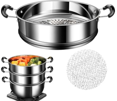 Vaporera de acero inoxidable, olla de cocina de 20 cm, inserto de cesta de vapor extraíble, diseño de cocina multicapa para mariscos, bollos, huevos, verduras, comidas caseras, postres