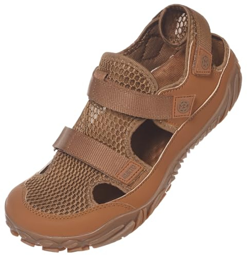 Hsyooes Chaussures pieds nus pour femme et homme Chaussures de plage larges, marron, 45 EU | Sandales aquatiques, sandales de trekking, sandales de sport, réglables, fermées, respirantes