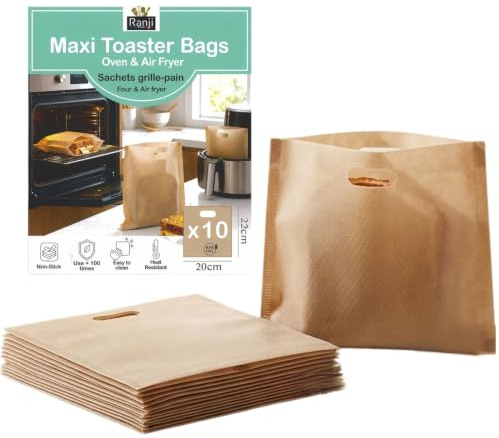RANJI® 10 XL brödrost påsar återanvändbara – brödrost väskor för brödrost – BPA-fri – för brödrost, ugn och varmluftsfritös – non-stick – över 100 användningar