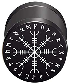 BlackAmazement Pendiente falso dilatador de acero inoxidable 316L, con jalmur Aegishjalmur Aegishjalmr, símbolo vikingo, casco de terror de honor, 10 mm, negro, para hombre y mujer