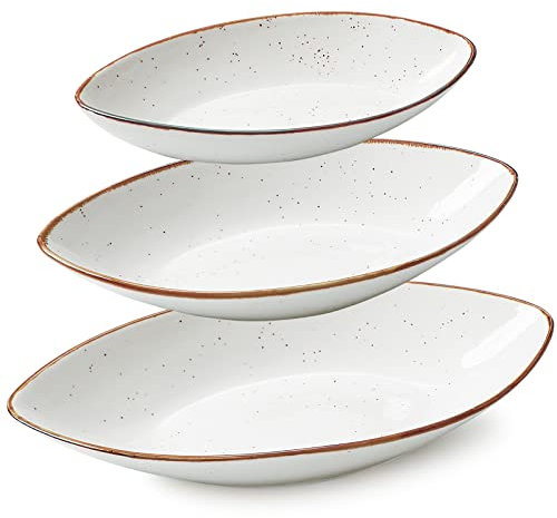ONEMORE Lot de 3 Plateaux de service en céramique blanche, pour dîner en famille, salade de fruits, table de fête