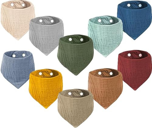 VOMARHUG Muslin Baby Lätzchen,10 Stück Sabberlätzchen Baby,Muslin Dreieckstuch Super Saugfähige Bio-Baumwoll Halstuch Baby Lätzchen für Säugling Kleinkinder