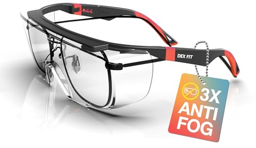 DEX FIT Occhiali di protezione SG210 OTG, occhiali protettivi per portatori di occhiali, Z87, protezione per gli occhi, 3 x anti-appannamento e antigraffio, regolabili per uomo e donna, occhiali UV