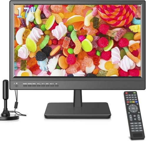 ZOSHING 17 pollici,Schermo 1080P TV piccolo con ricezione Freeview e antenna, adattatore AC/DC-12V, porte di ingresso HDMI USB e VGA per Camper/Monitor/Cucine
