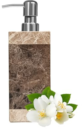 HKDZ Marble Soap Dispensers, Hand Wash Luxury Shampoo and Conditioner Dispenser for Bathroom Kitchen, 250ML Square Hand Soap Dispenser Natural Marble Bottle, Coffee Colour