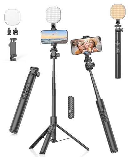 Gahenwo Vlogging Kit, Selfie Stick Handy-Stativ mit LED-Aufhellung, 155cm Kamera Stativ Ständer mit Fernbedienung und Handy-Halter für iPhone