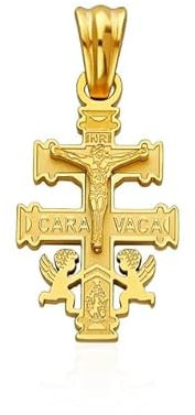 AVANCY Colgante Cruz de Caravaca Protección en Acero 316 L. Inoxidable con Chapado en Oro 18 Klt. Unisex