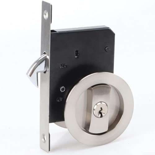 Zeroupshop Serrature per porte scorrevoli invisibili, per interni, con chiave, soluzione di bloccaggio e discreta (argento (con chiave)