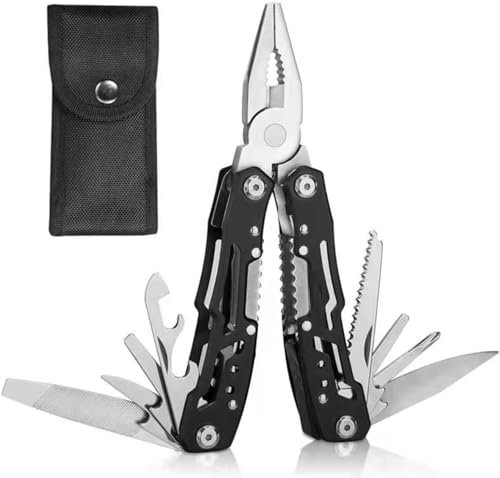 Multitool, Multifunktionszange 14 in 1 Faltbares Multitool mit Nylontasche, Edelstahl Multitools mit Schraubendreher für Camping Wandern Reparieren