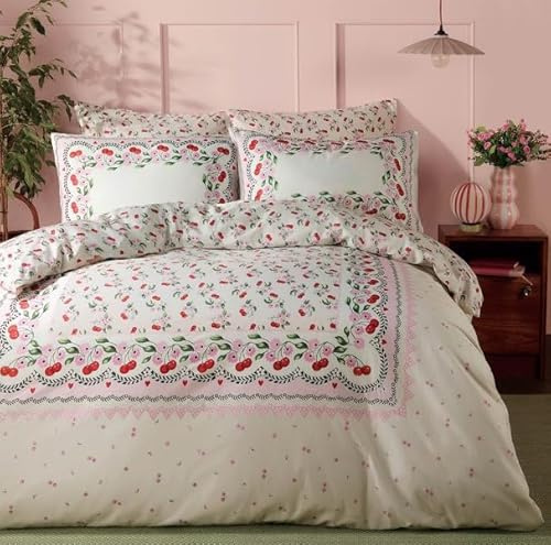 Cath Kidston Cherry Picked 100% Cotton Duvet Cover Set - Pink/Cream(Double (200cm x 200cm))