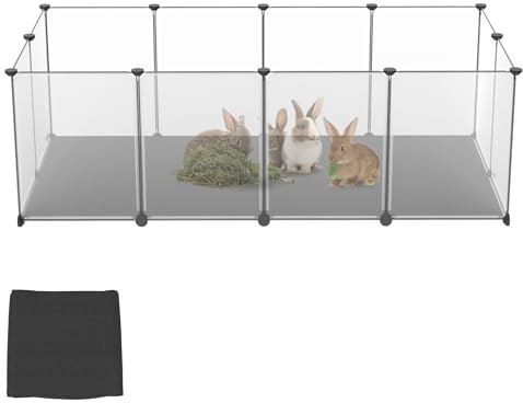 ORHEYA Set di 12 recinti per piccoli animali con base e tappetino rimovibile, per cani, gatti e conigli, sistema a incastro, 125x63x42 cm