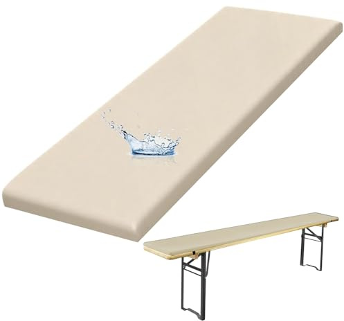 Yekuhe Coussins Rembourrés pour Banc à Bière - Antidérapants - Tissu de Lin - avec Fermeture à Glissière, Lavables Coussin pour Banc pour Table de bière et Tente de fête(Beige,210x30x3cm Thick)